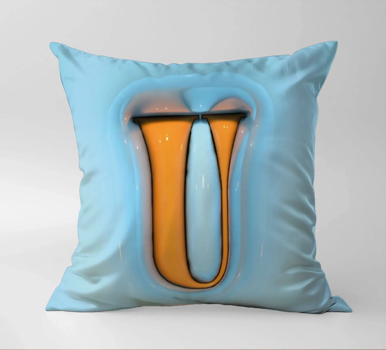 Bubblegum Inflate Initials U Blue decorative cushion by Malou-Studio
