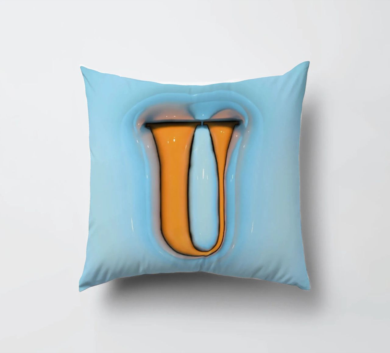 Bubblegum Inflate Initials U Blue decorative cushion by Malou-Studio