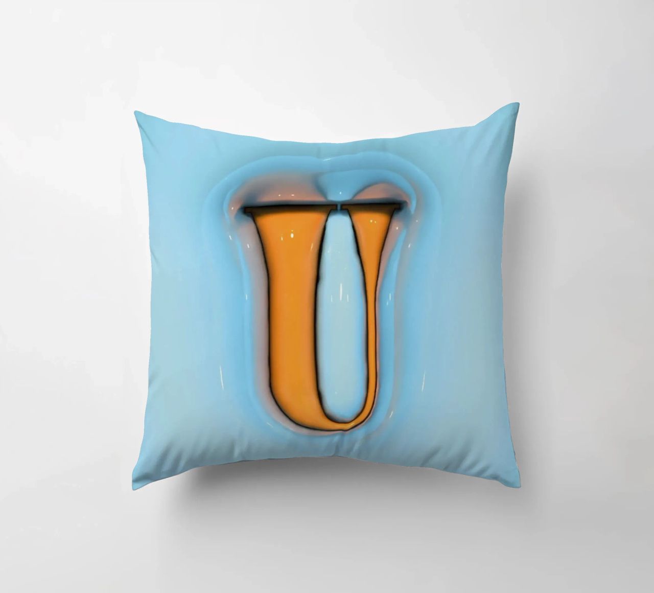 Bubblegum Inflate Initials U Blue decorative cushion by Malou-Studio