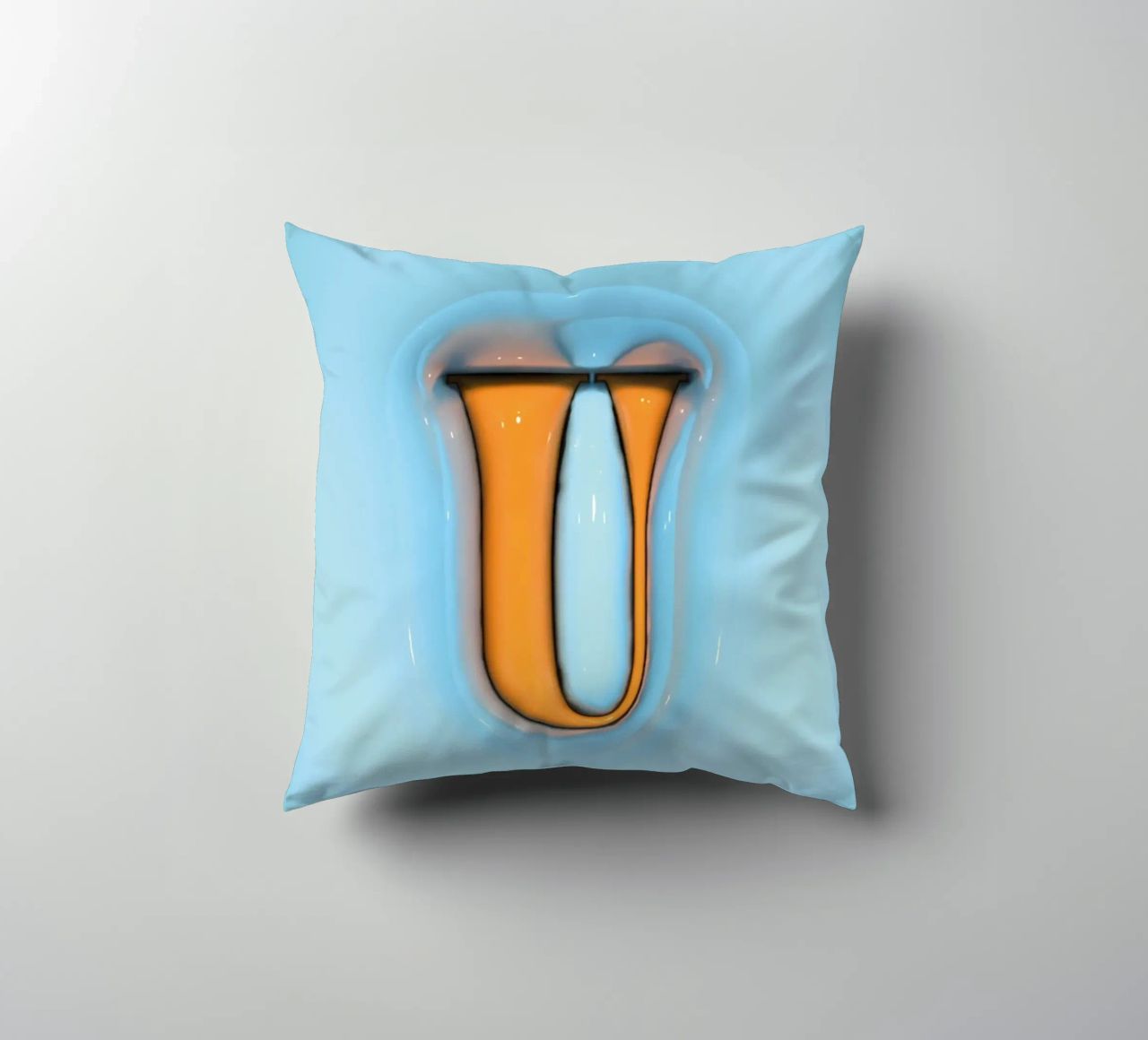 Bubblegum Inflate Initials U Blue decorative cushion by Malou-Studio