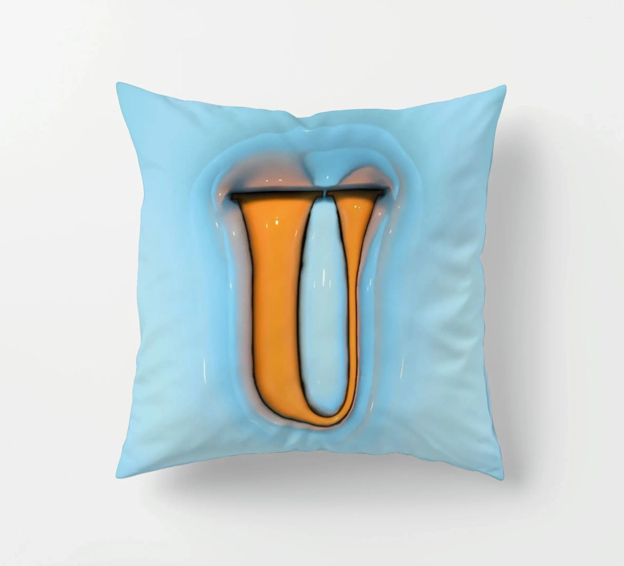 Bubblegum Inflate Initials U Blue decorative cushion by Malou-Studio