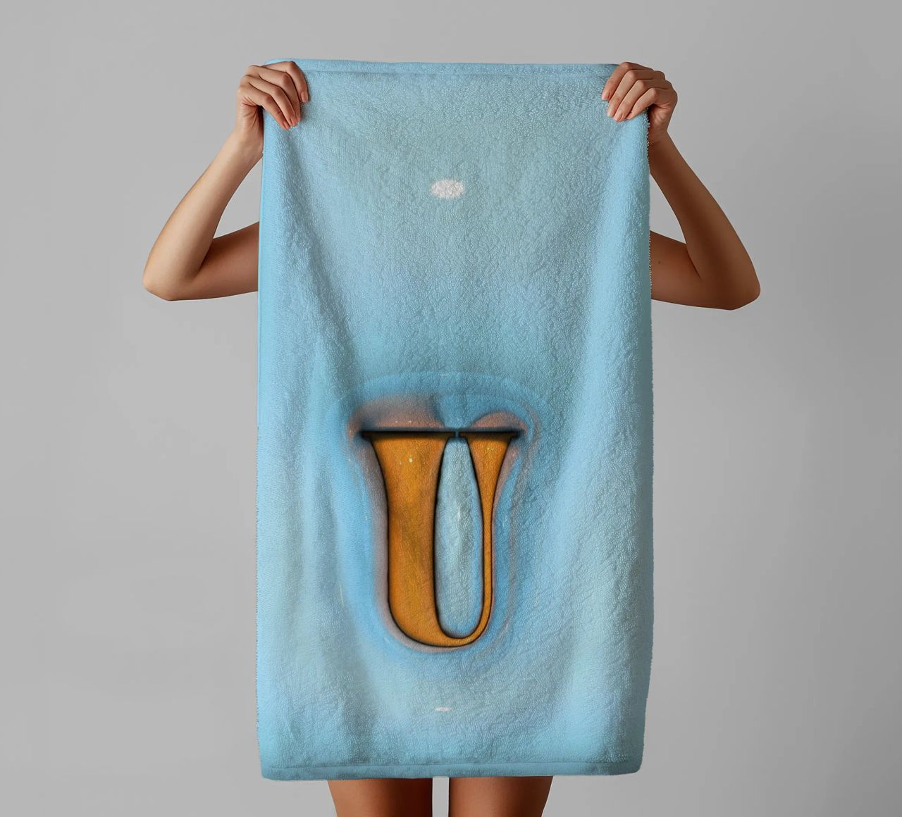 Bubblegum Inflate Initials U Blue towel by Malou-Studio