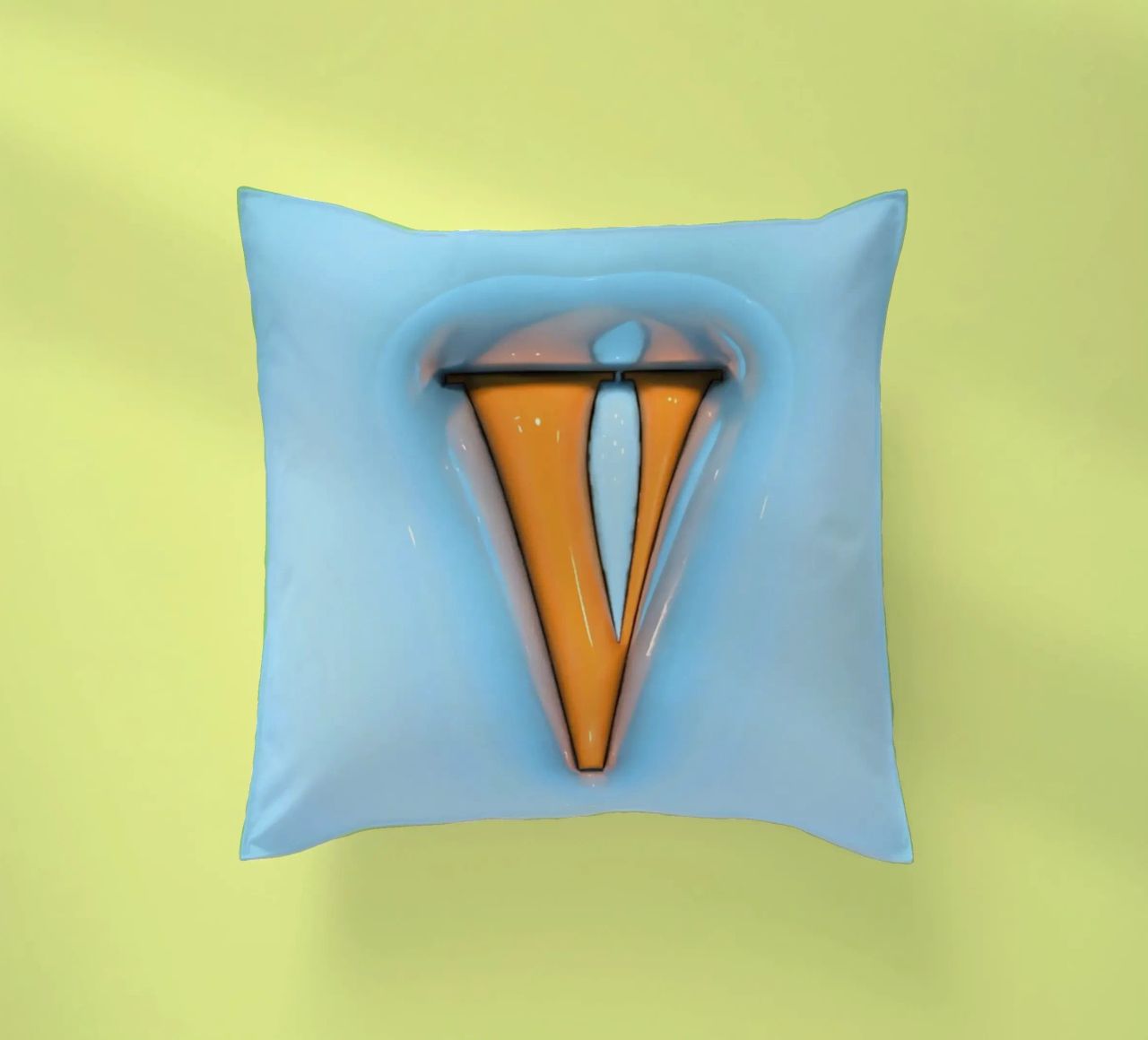 Bubblegum Inflate Initials V Blue decorative cushion by Malou-Studio