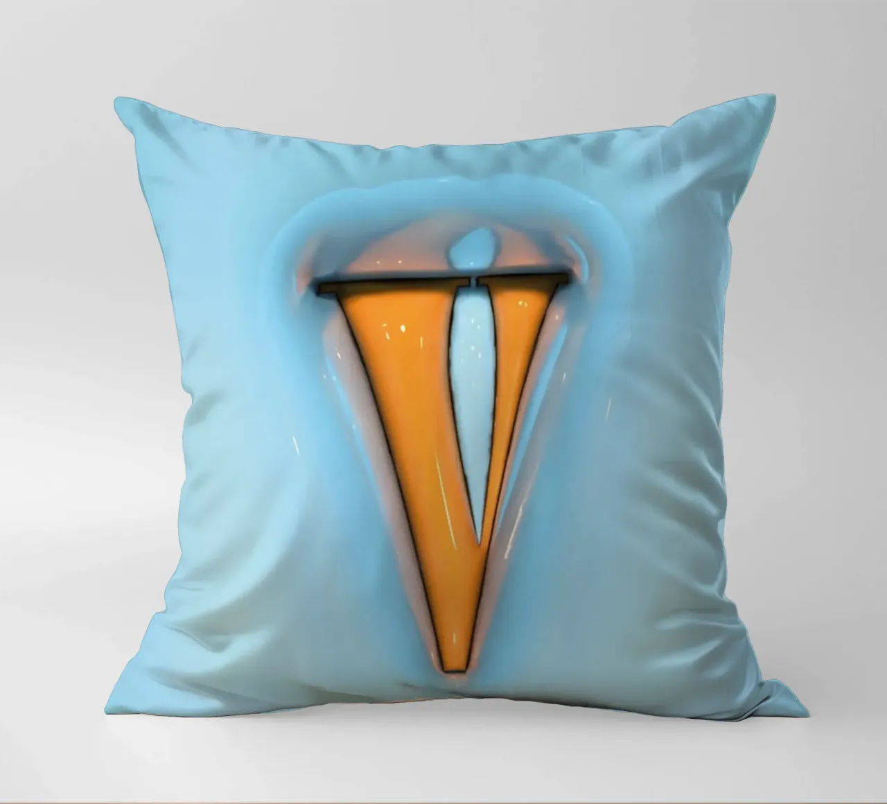 Bubblegum Inflate Initials V Blue decorative cushion by Malou-Studio