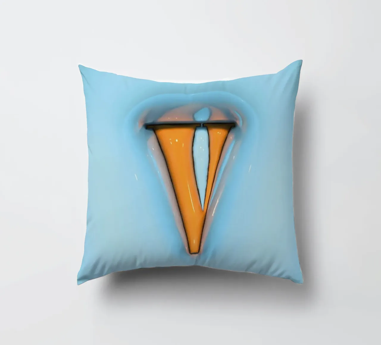 Bubblegum Inflate Initials V Blue decorative cushion by Malou-Studio