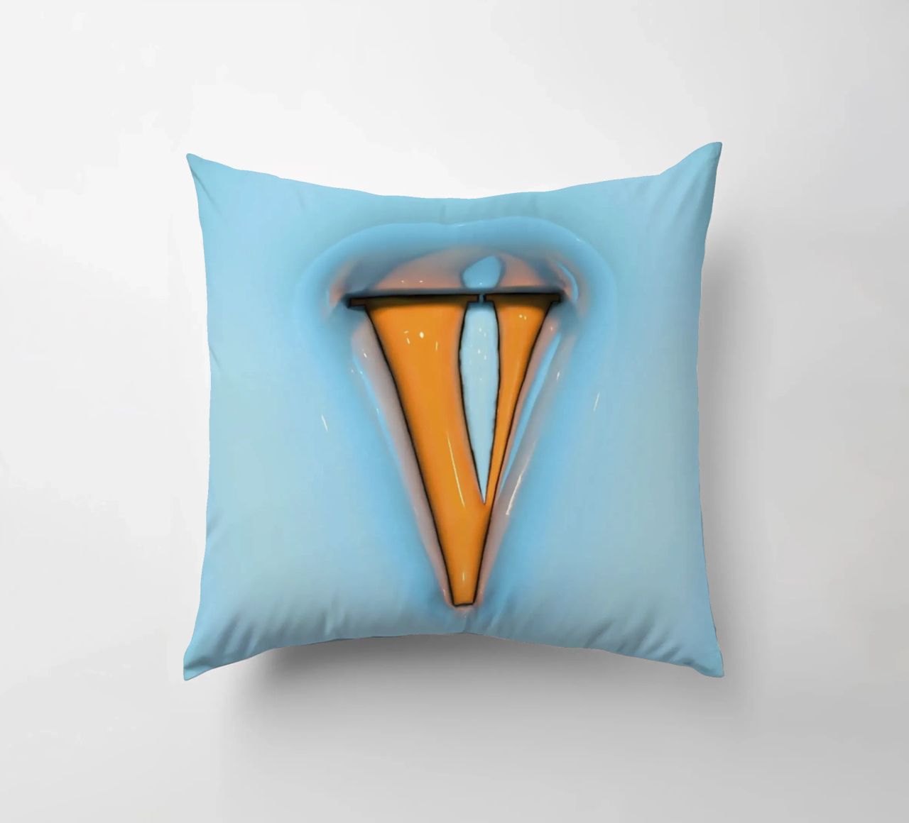 Bubblegum Inflate Initials V Blue decorative cushion by Malou-Studio