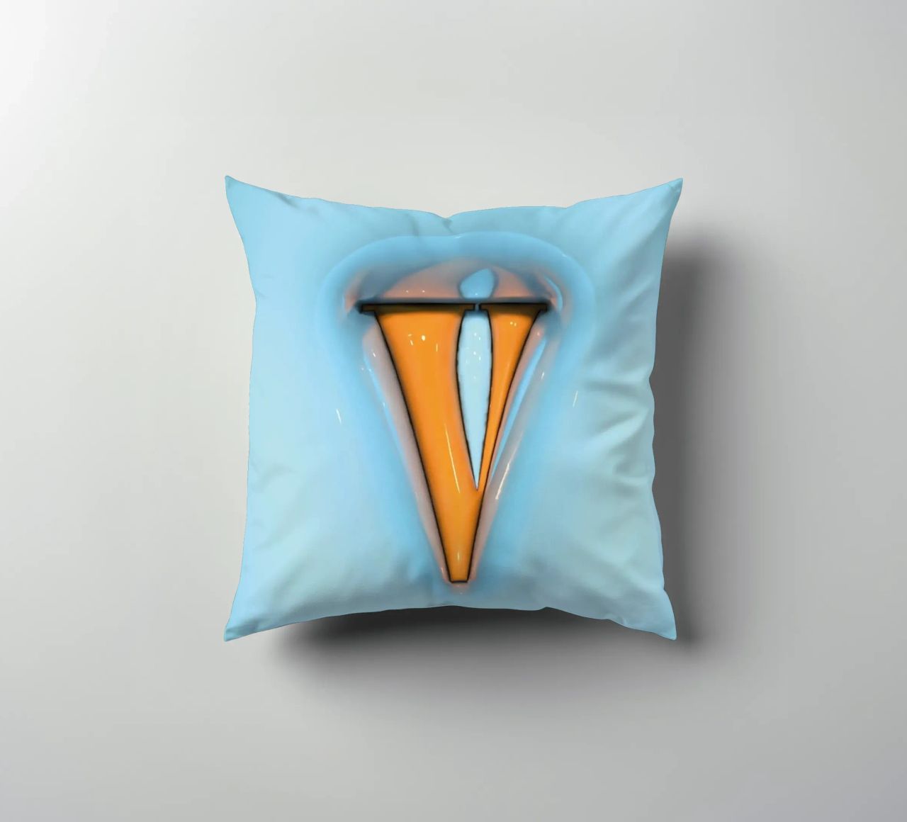 Bubblegum Inflate Initials V Blue decorative cushion by Malou-Studio