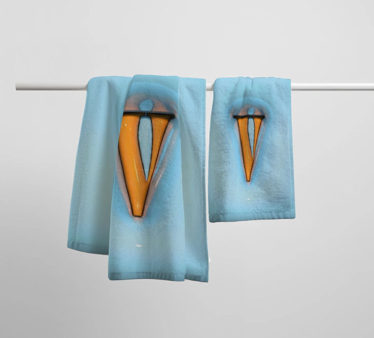 Bubblegum Inflate Initials V Blue towel by Malou-Studio