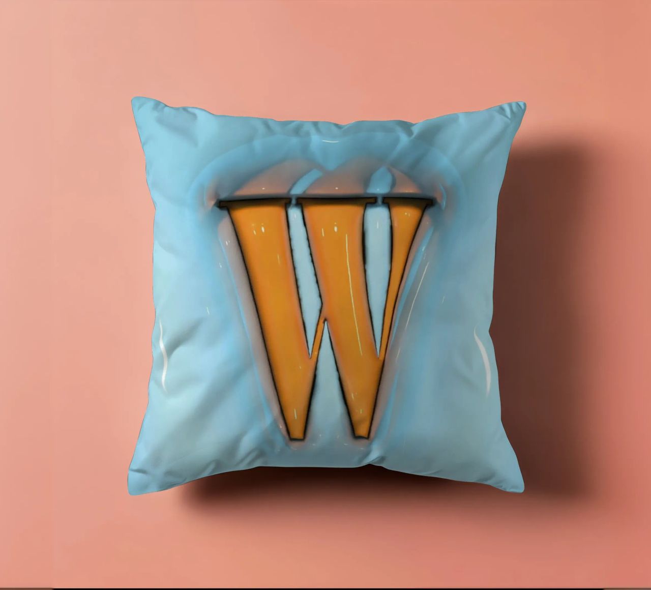 Bubblegum Inflate Initials W Blue decorative cushion by Malou-Studio