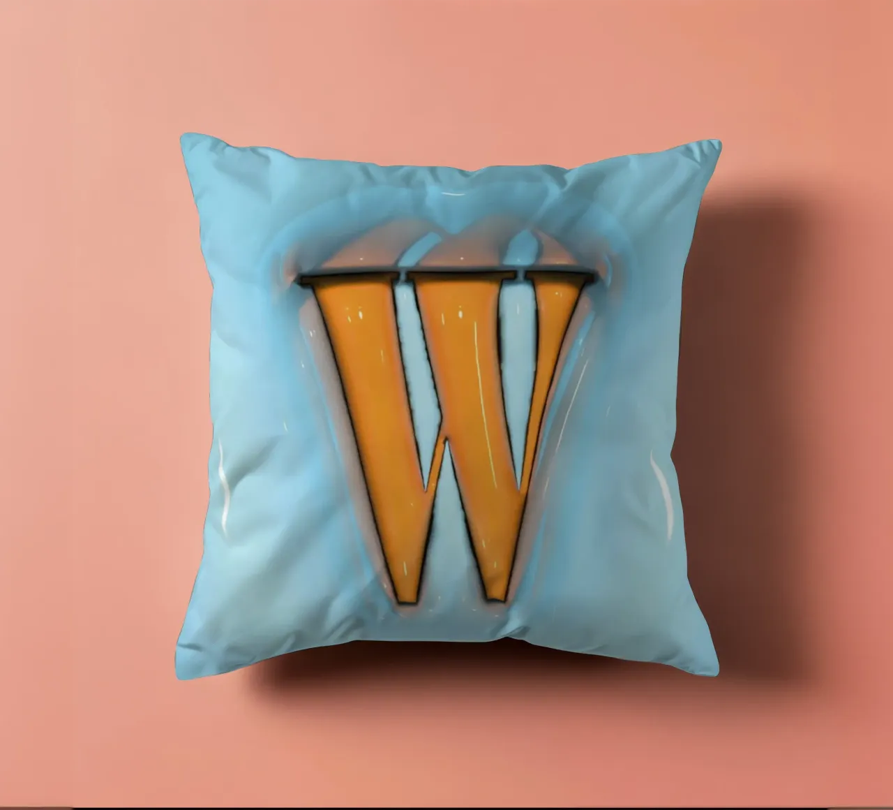 Bubblegum Inflate Initials W Blue decorative cushion by Malou-Studio