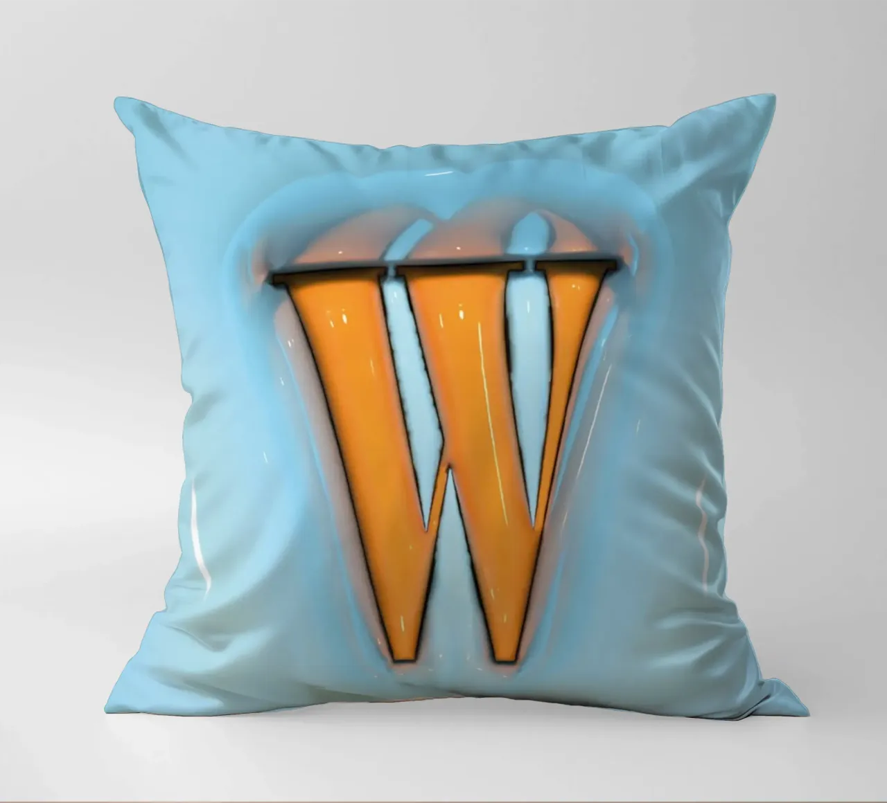 Bubblegum Inflate Initials W Blue decorative cushion by Malou-Studio