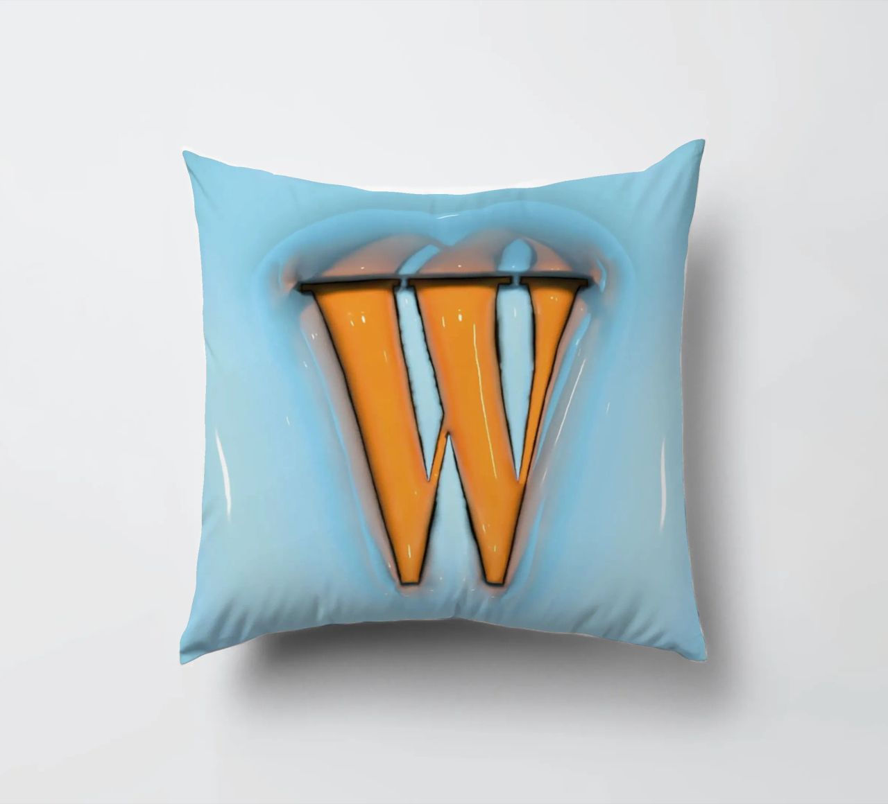 Bubblegum Inflate Initials W Blue decorative cushion by Malou-Studio