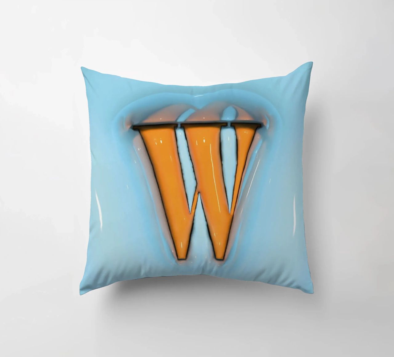 Bubblegum Inflate Initials W Blue decorative cushion by Malou-Studio