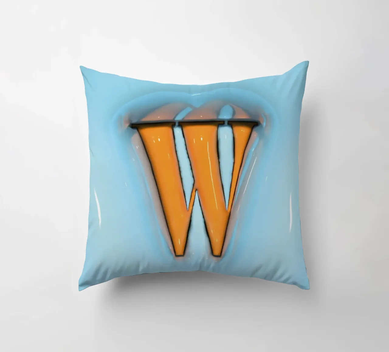 Bubblegum Inflate Initials W Blue decorative cushion by Malou-Studio