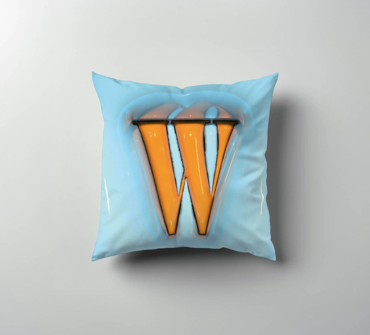Bubblegum Inflate Initials W Blue decorative cushion by Malou-Studio