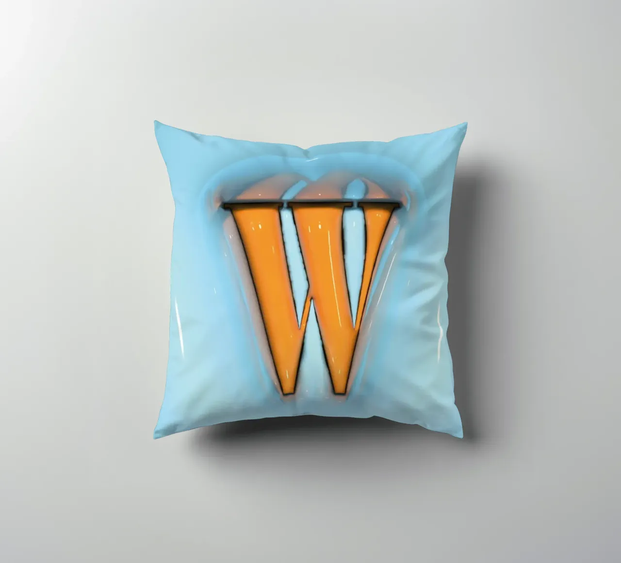 Bubblegum Inflate Initials W Blue decorative cushion by Malou-Studio