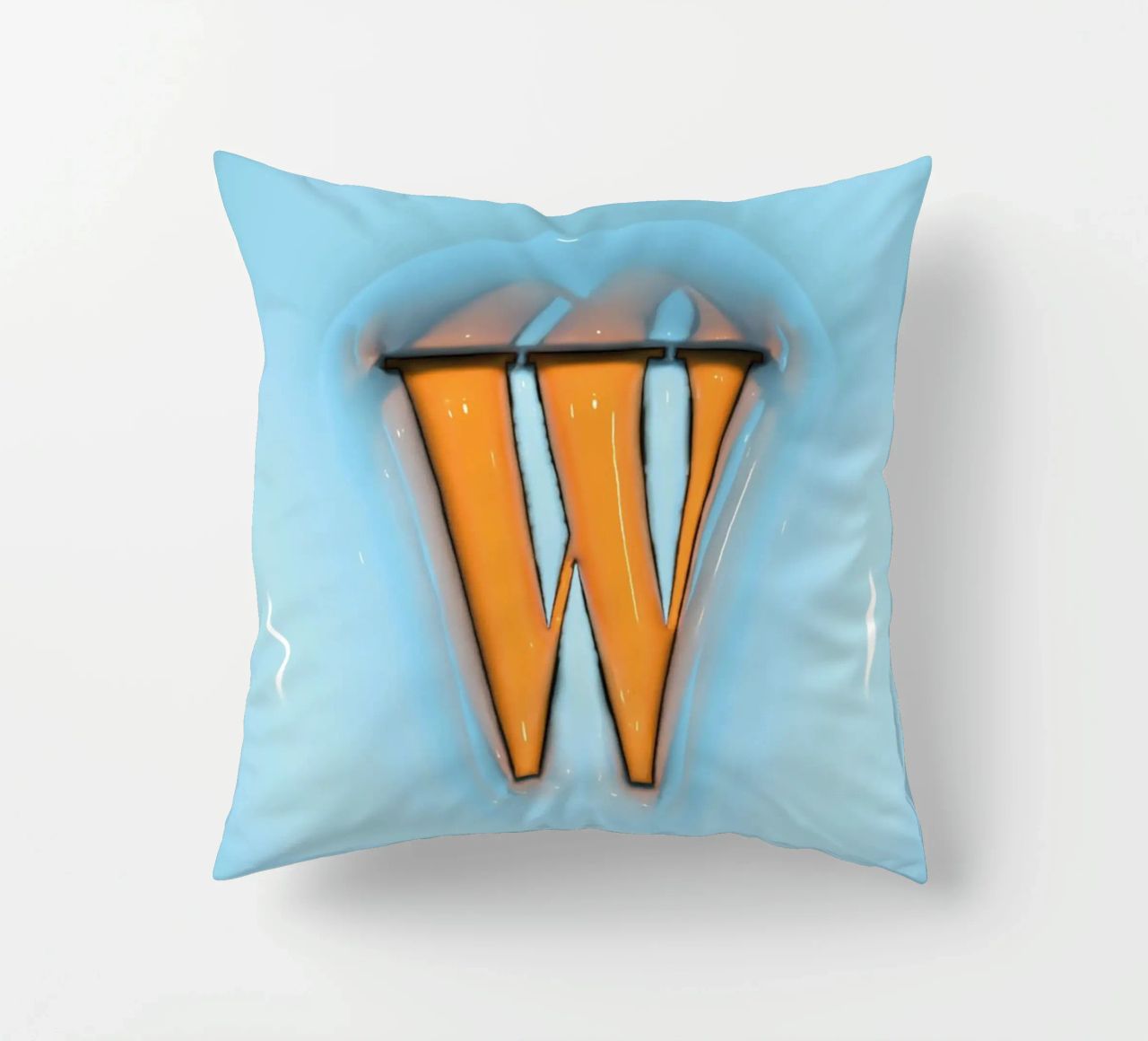 Bubblegum Inflate Initials W Blue decorative cushion by Malou-Studio