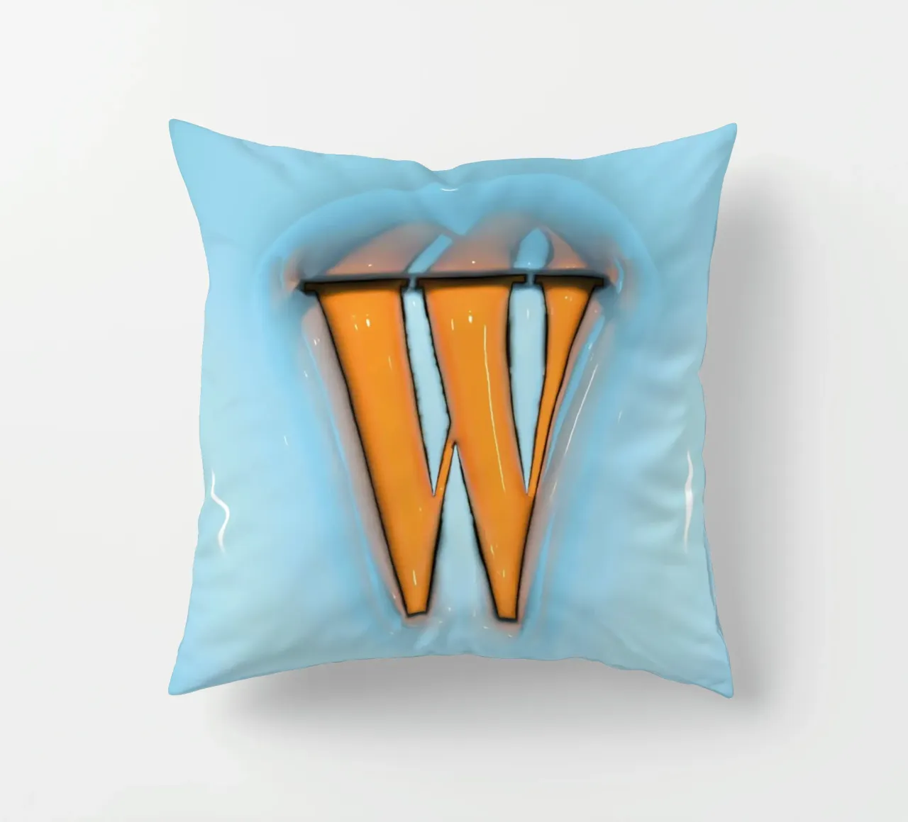 Bubblegum Inflate Initials W Blue decorative cushion by Malou-Studio