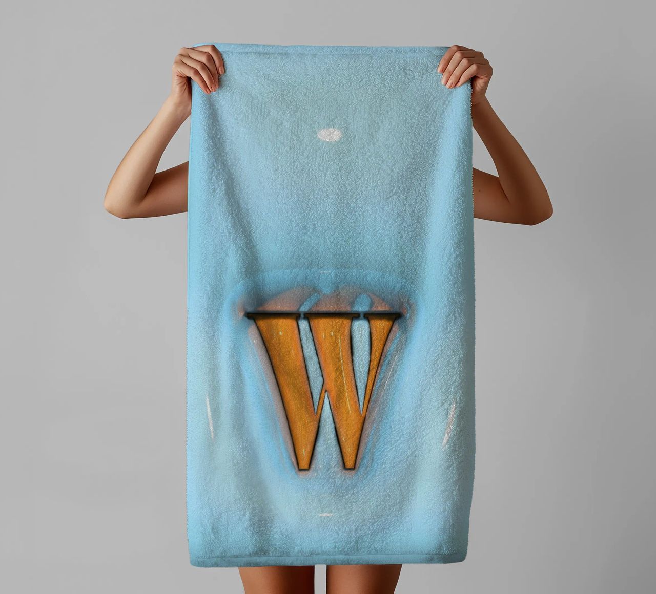 Bubblegum Inflate Initials W Blue towel by Malou-Studio