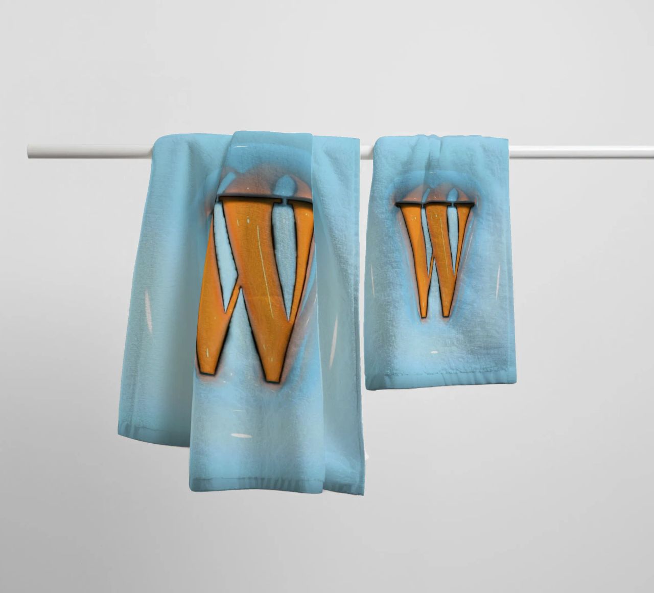 Bubblegum Inflate Initials W Blue towel by Malou-Studio