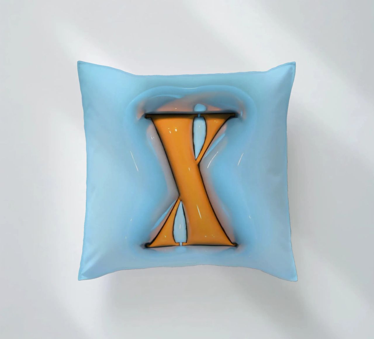 Bubblegum Inflate Initials X Blue decorative cushion by Malou-Studio