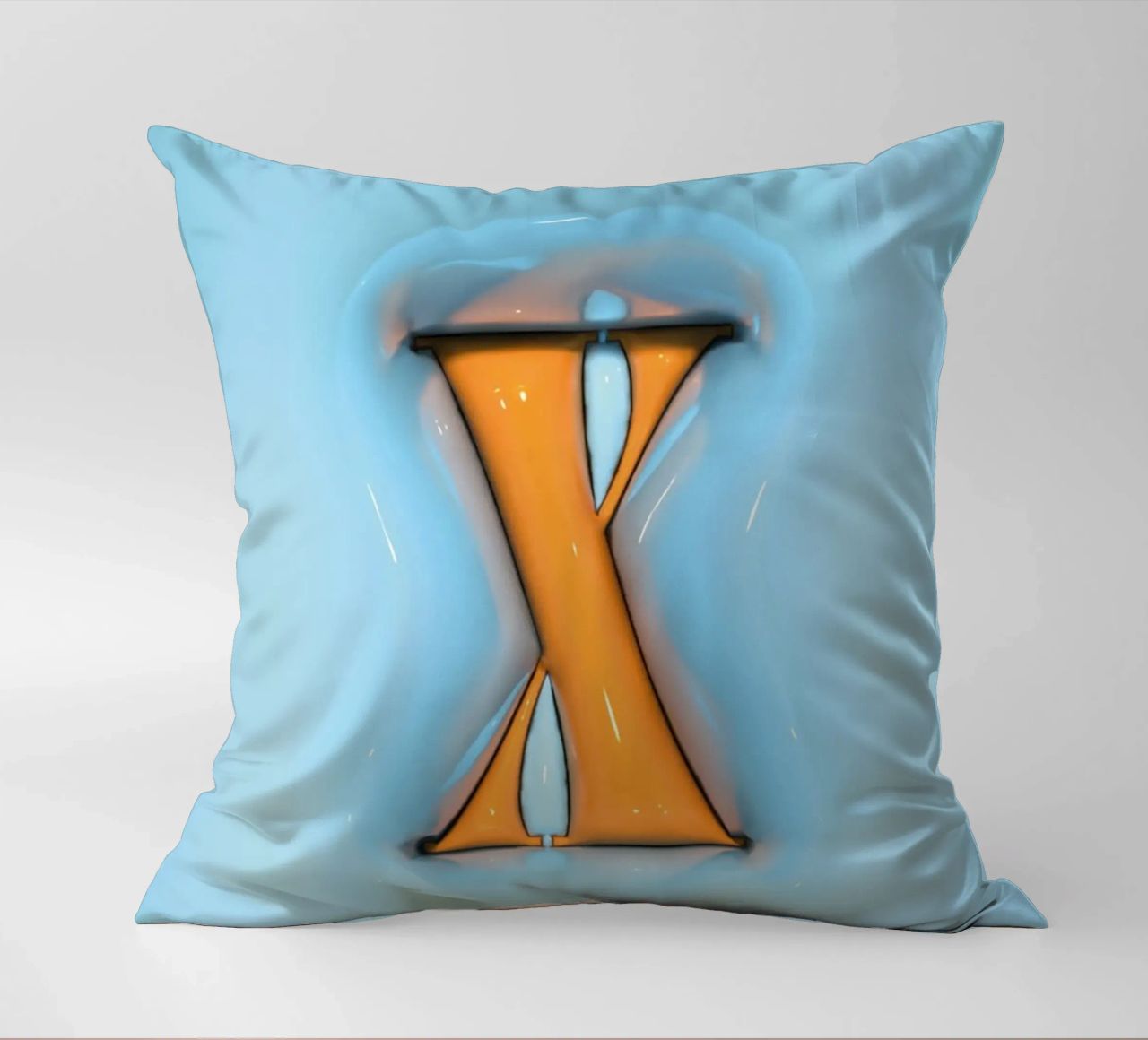 Bubblegum Inflate Initials X Blue decorative cushion by Malou-Studio