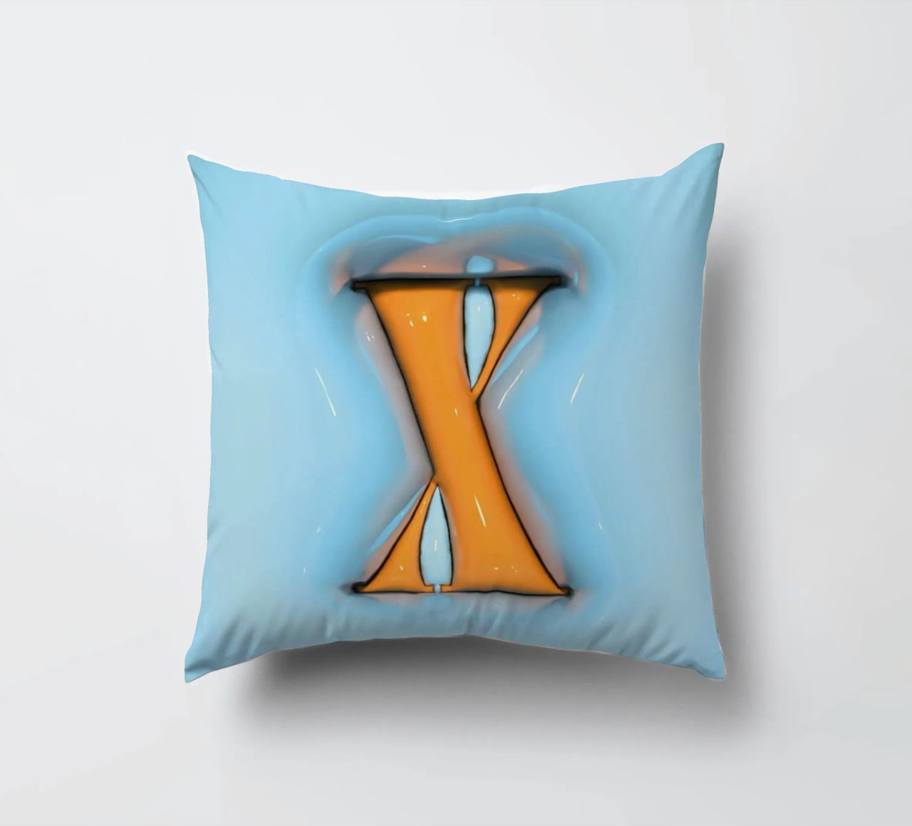 Bubblegum Inflate Initials X Blue decorative cushion by Malou-Studio