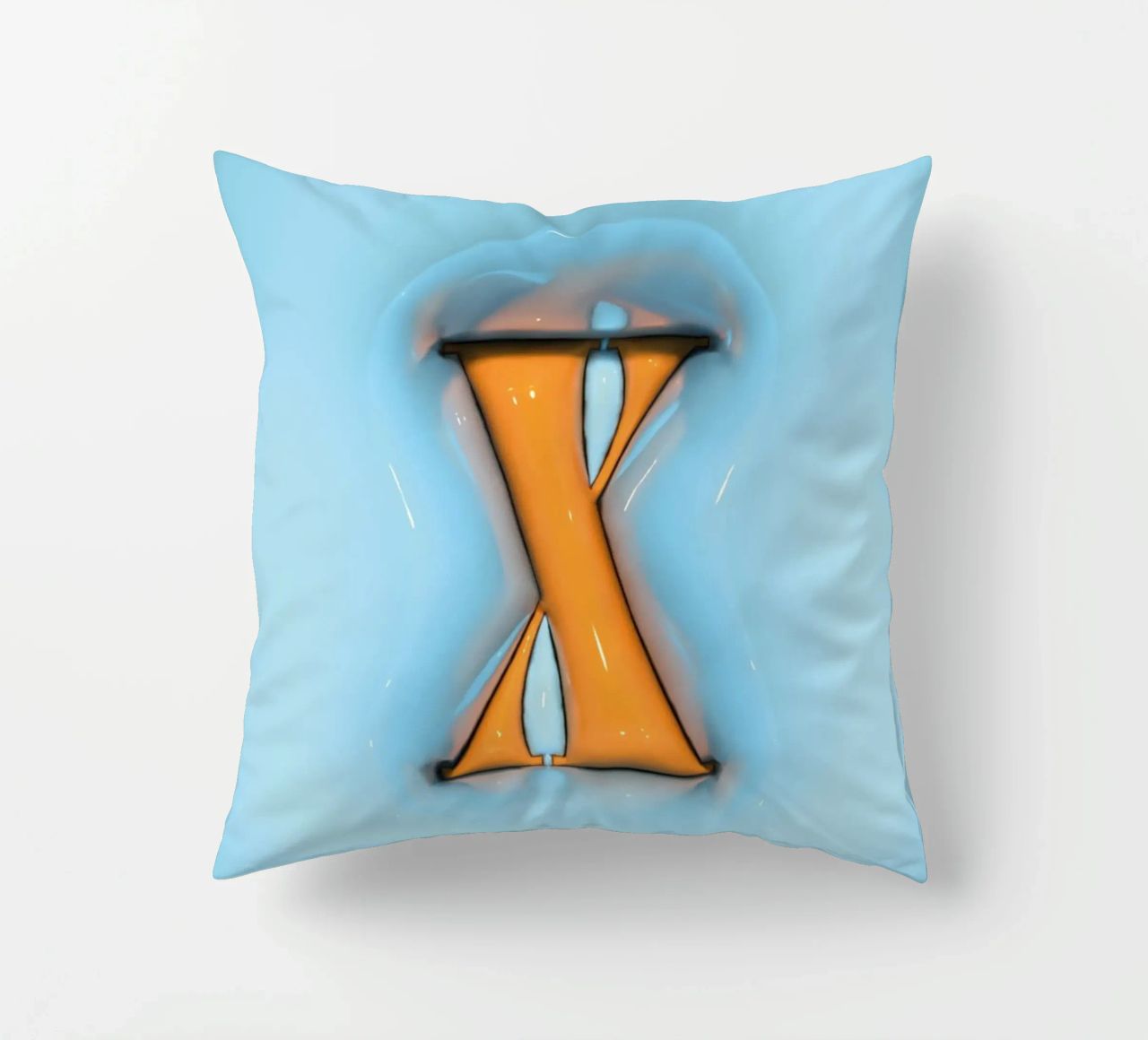 Bubblegum Inflate Initials X Blue decorative cushion by Malou-Studio