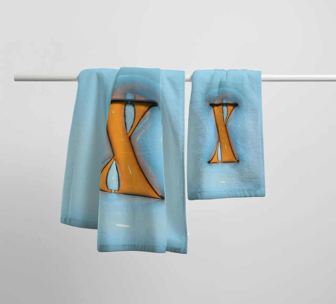 Bubblegum Inflate Initialen X Blau Handtuch von Malou-Studio