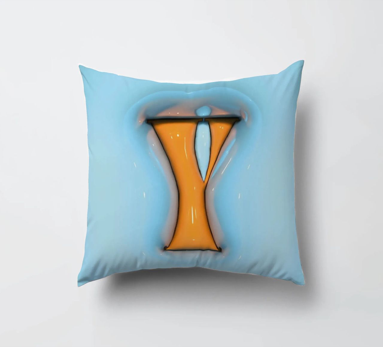 Bubblegum Inflate Initials Y Blue decorative cushion by Malou-Studio