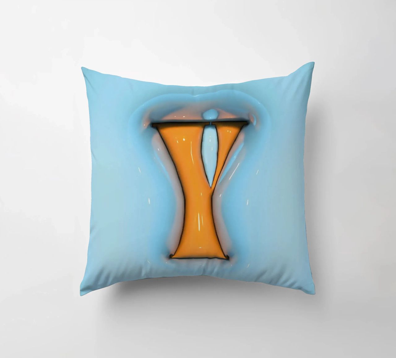 Bubblegum Inflate Initials Y Blue decorative cushion by Malou-Studio