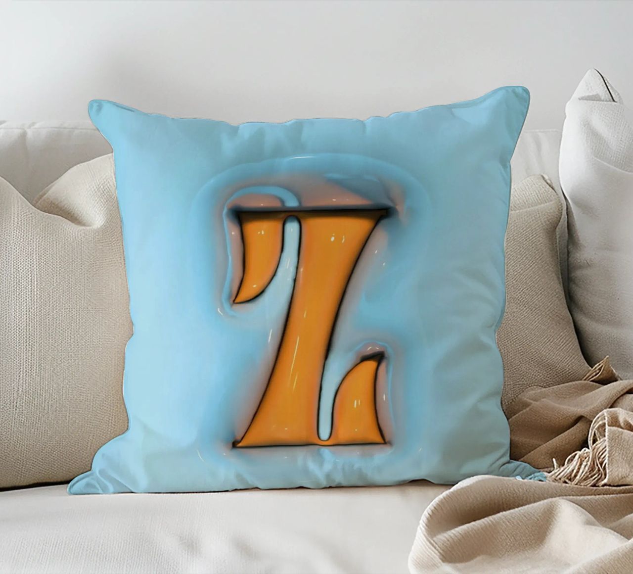 Bubblegum Inflate Initials Z Blue decorative cushion by Malou-Studio