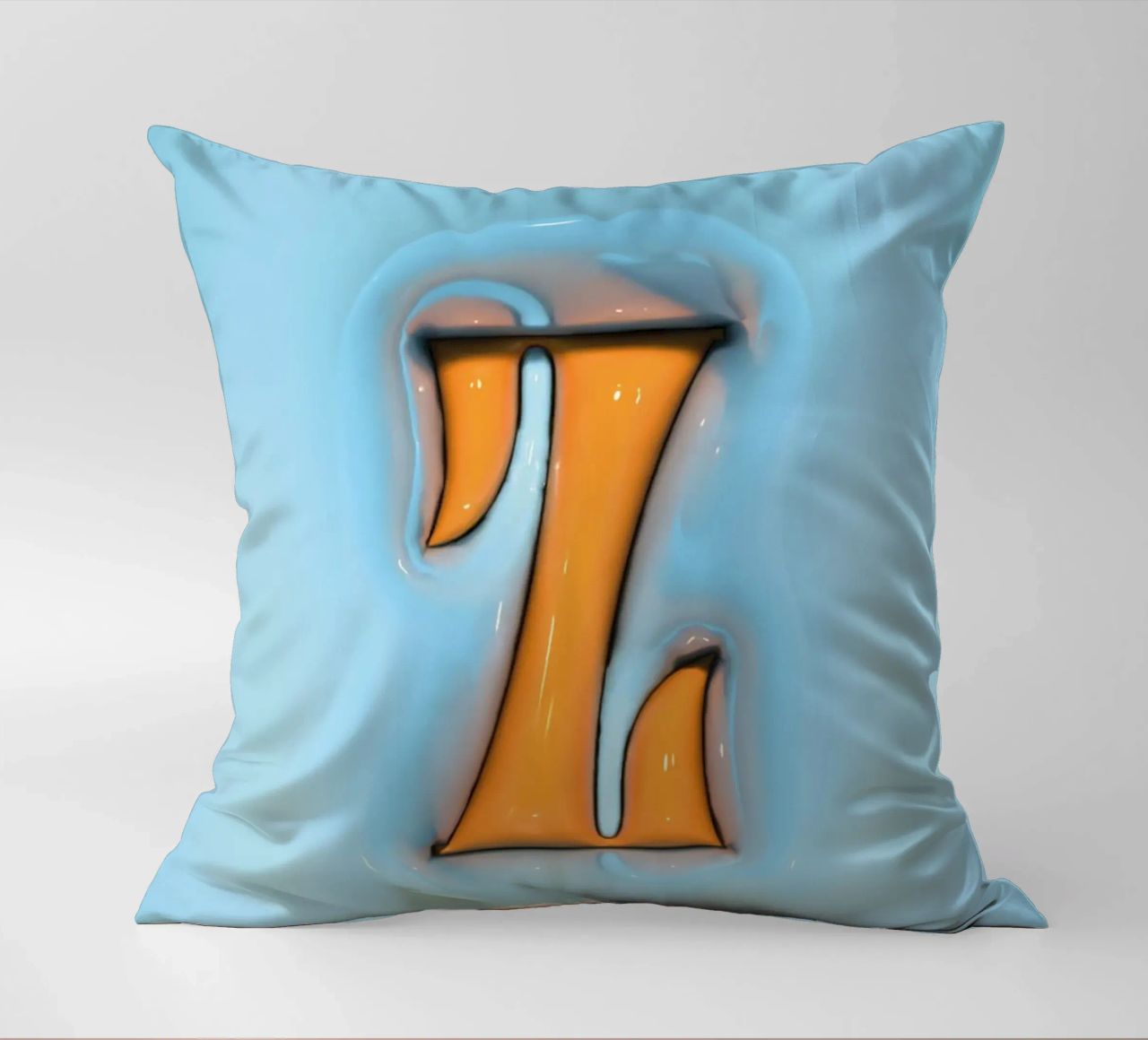 Bubblegum Inflate Initials Z Blue decorative cushion by Malou-Studio