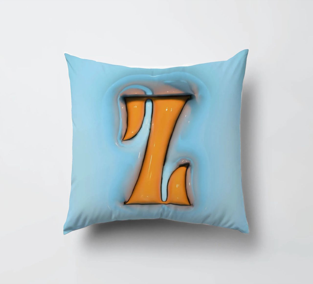 Bubblegum Inflate Initials Z Blue decorative cushion by Malou-Studio