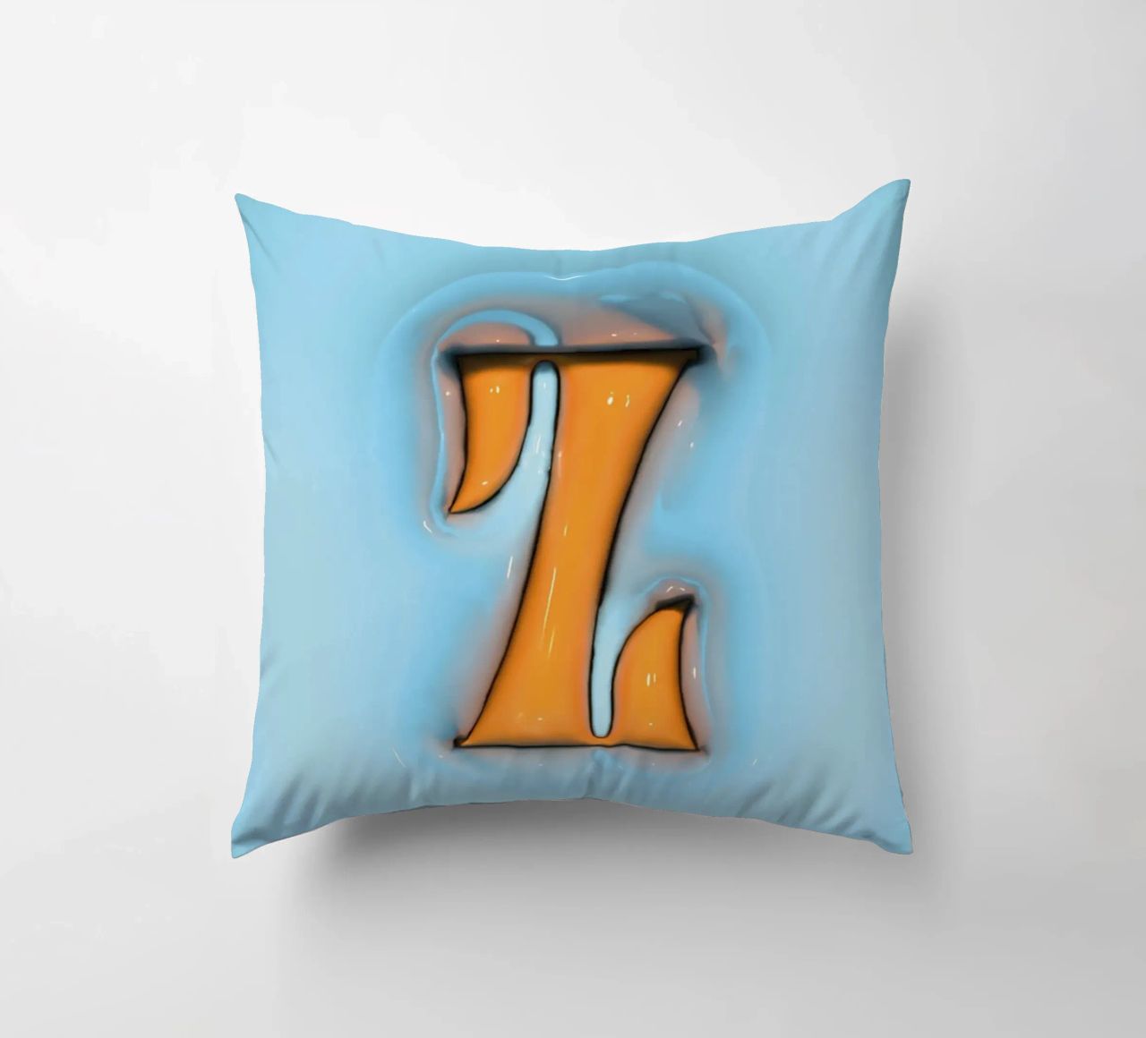 Bubblegum Inflate Initials Z Blue decorative cushion by Malou-Studio