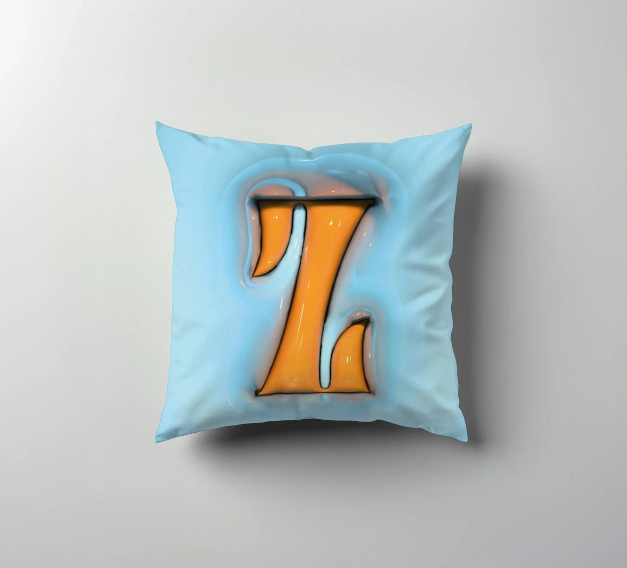 Bubblegum Inflate Initials Z Blue decorative cushion by Malou-Studio