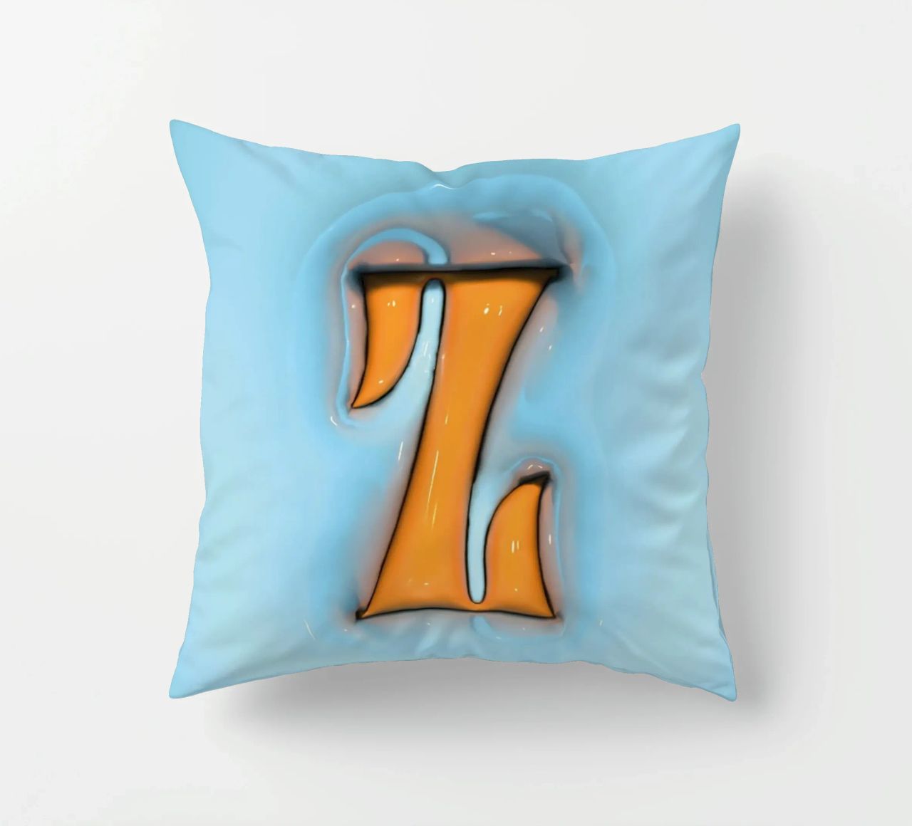 Bubblegum Inflate Initials Z Blue decorative cushion by Malou-Studio