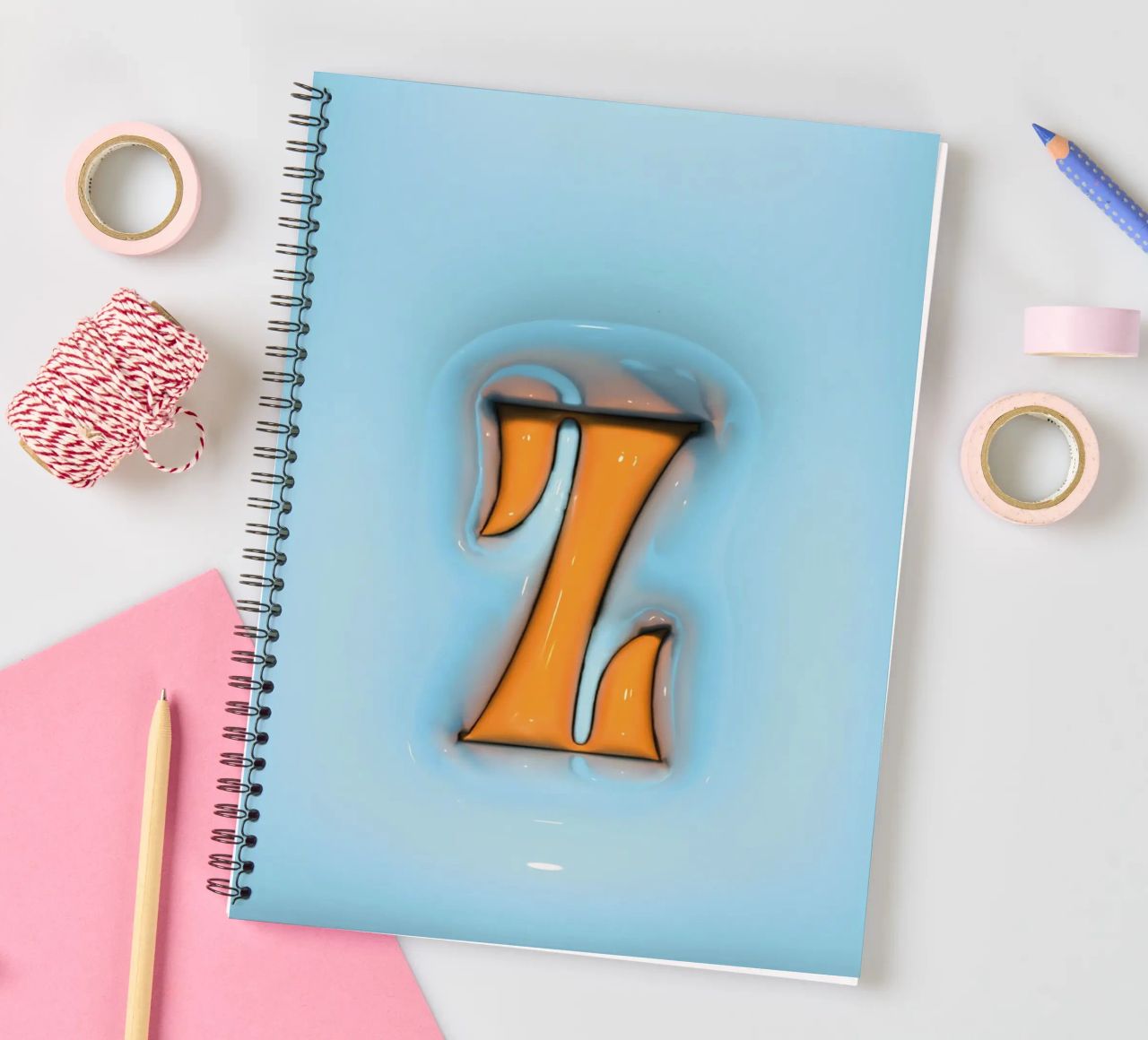 Bubblegum Inflate Initials Z Blue spiral notebook by Malou-Studio