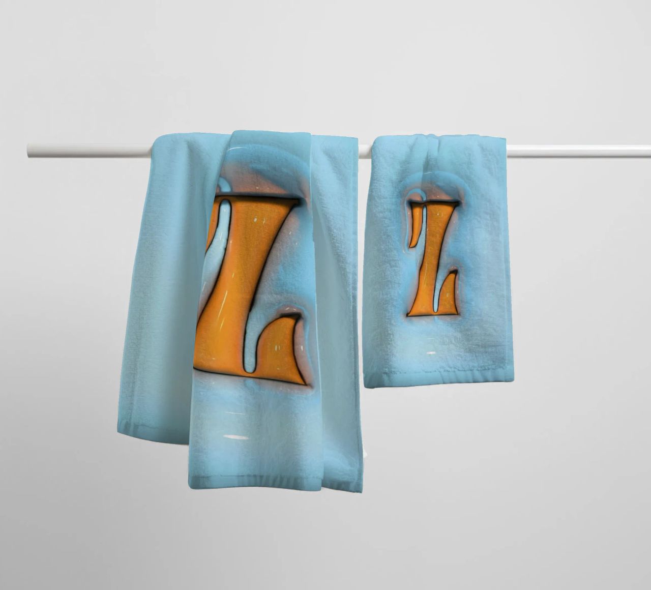 Bubblegum Inflate Initials Z Blue towel by Malou-Studio