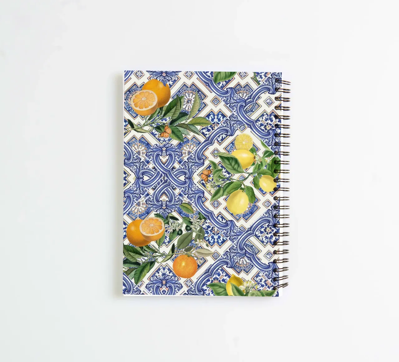 Piastrelle blu Sicilia, limoni, arance e agrumi diario ad anelli da Bloomery Decor