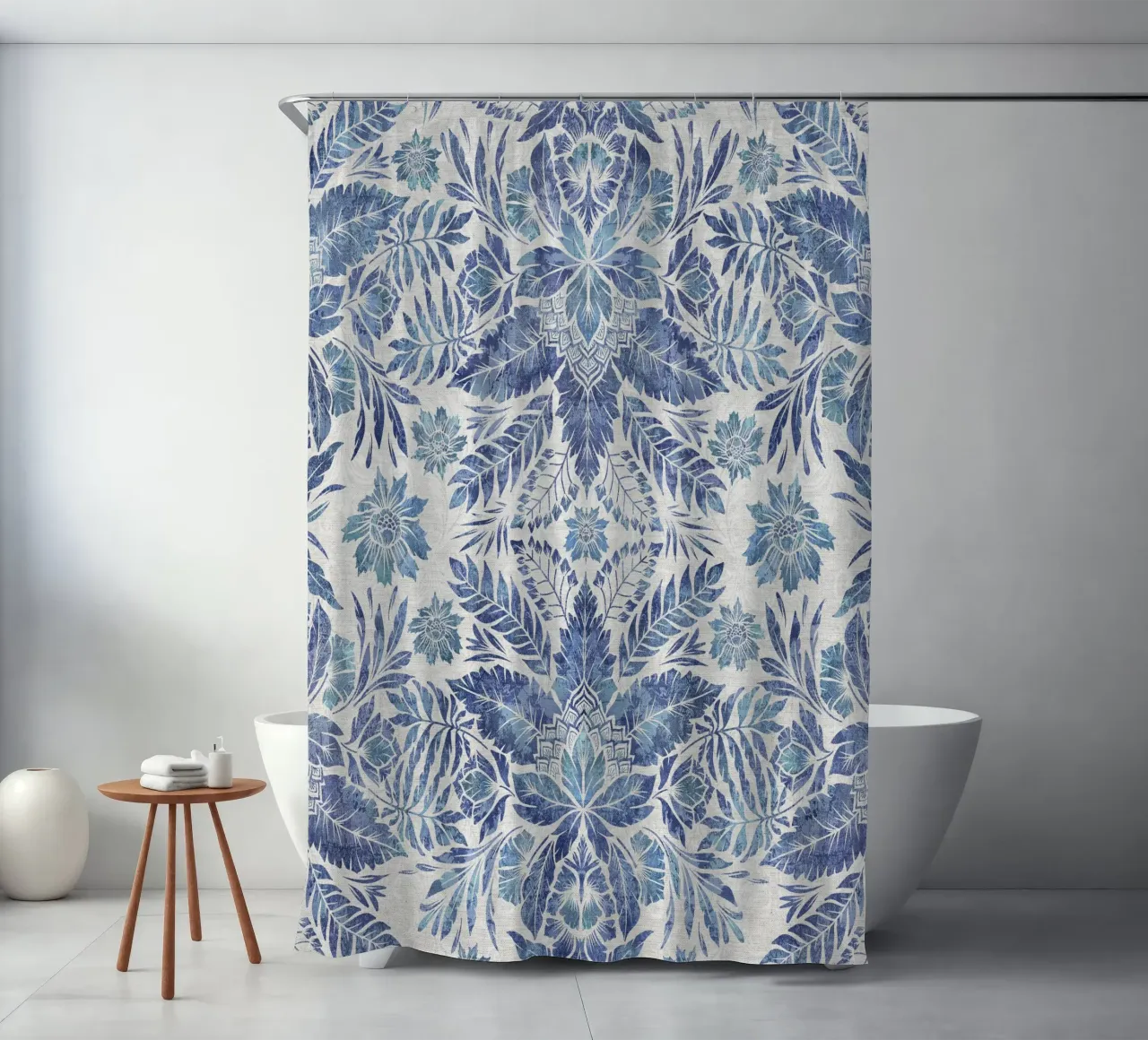 Morris vintage leaves foliage blue and white douchegordijn van Bloomery Decor