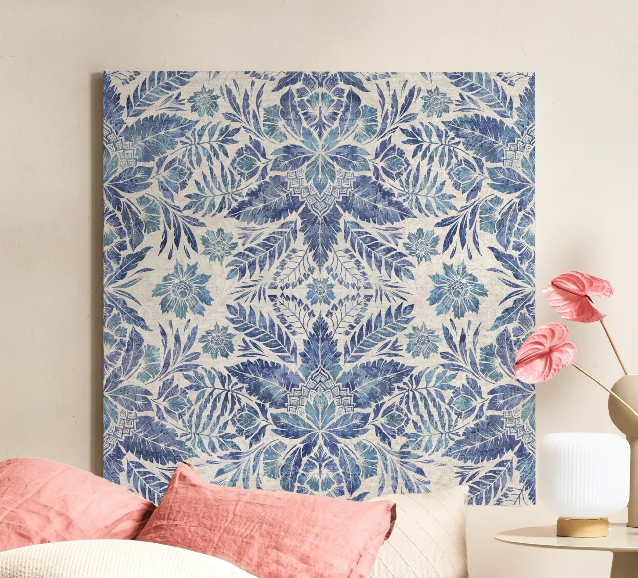 Morris vintage leaves foliage blue and white canvas van Bloomery Decor