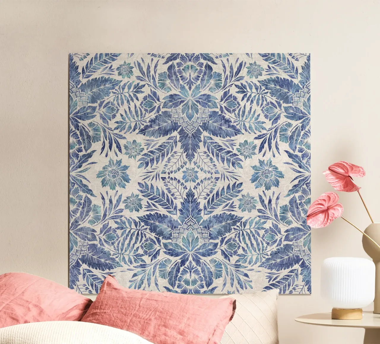Morris vintage leaves foliage blue and white poster by Bloomery Decor