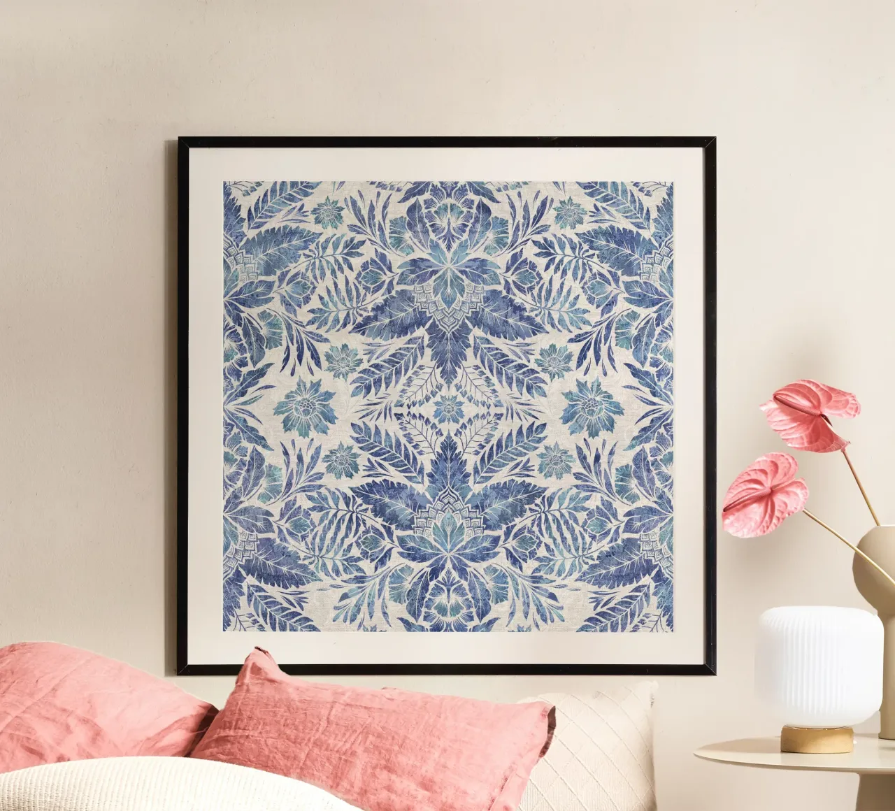 Morris vintage leaves foliage blue and white poster by Bloomery Decor