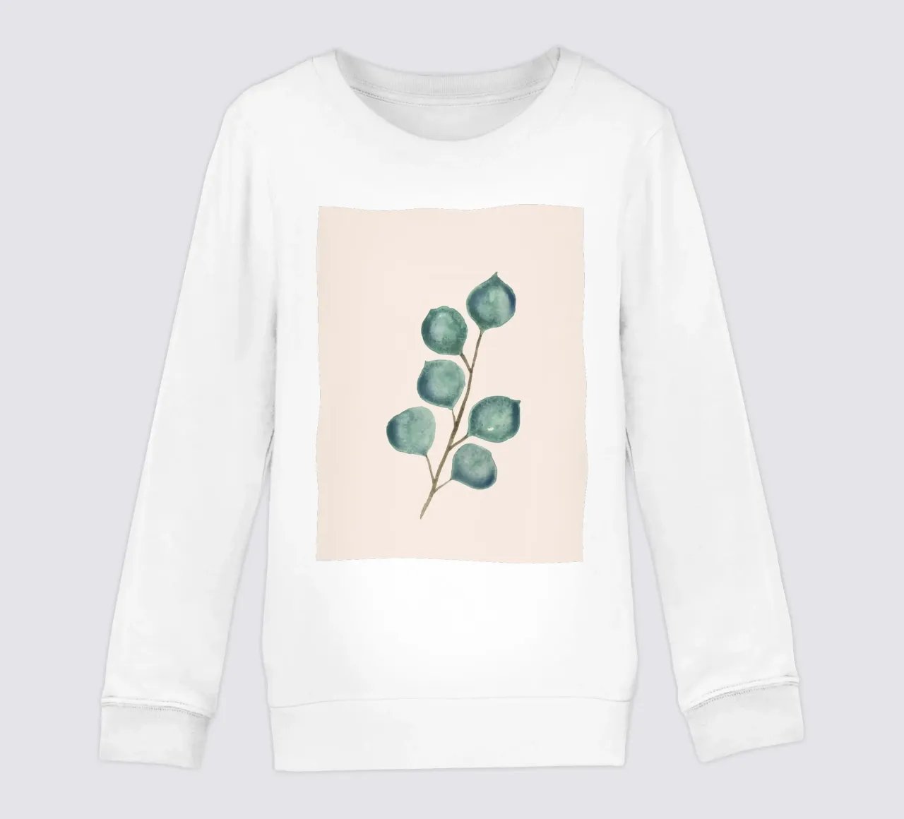 Hand-painted watercolour eucaplytus branch kids sweatshirt by Bloomery Decor
