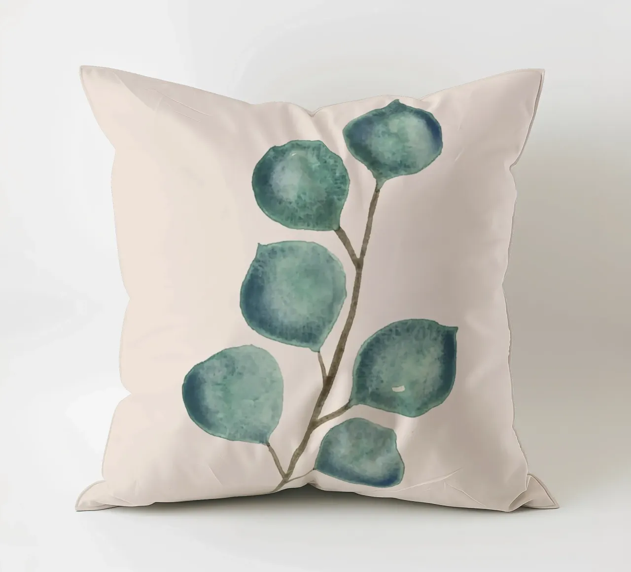 Hand-painted watercolour eucaplytus branch decorative cushion by Bloomery Decor