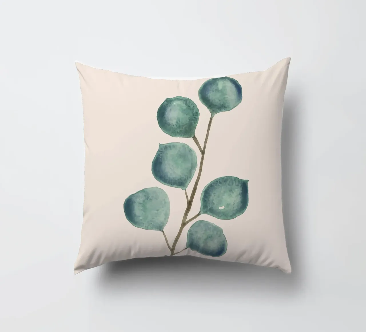 Hand-painted watercolour eucaplytus branch decorative cushion by Bloomery Decor
