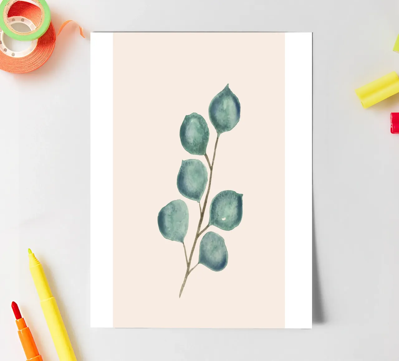 Handgemalter Eukaplytus-Zweig in Aquarelltechnik Stickerbogen von Bloomery Decor