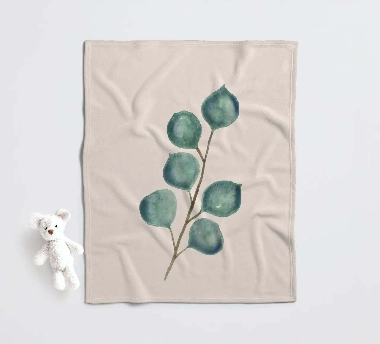 Handgemalter Eukaplytus-Zweig in Aquarelltechnik Fleecedecke von Bloomery Decor
