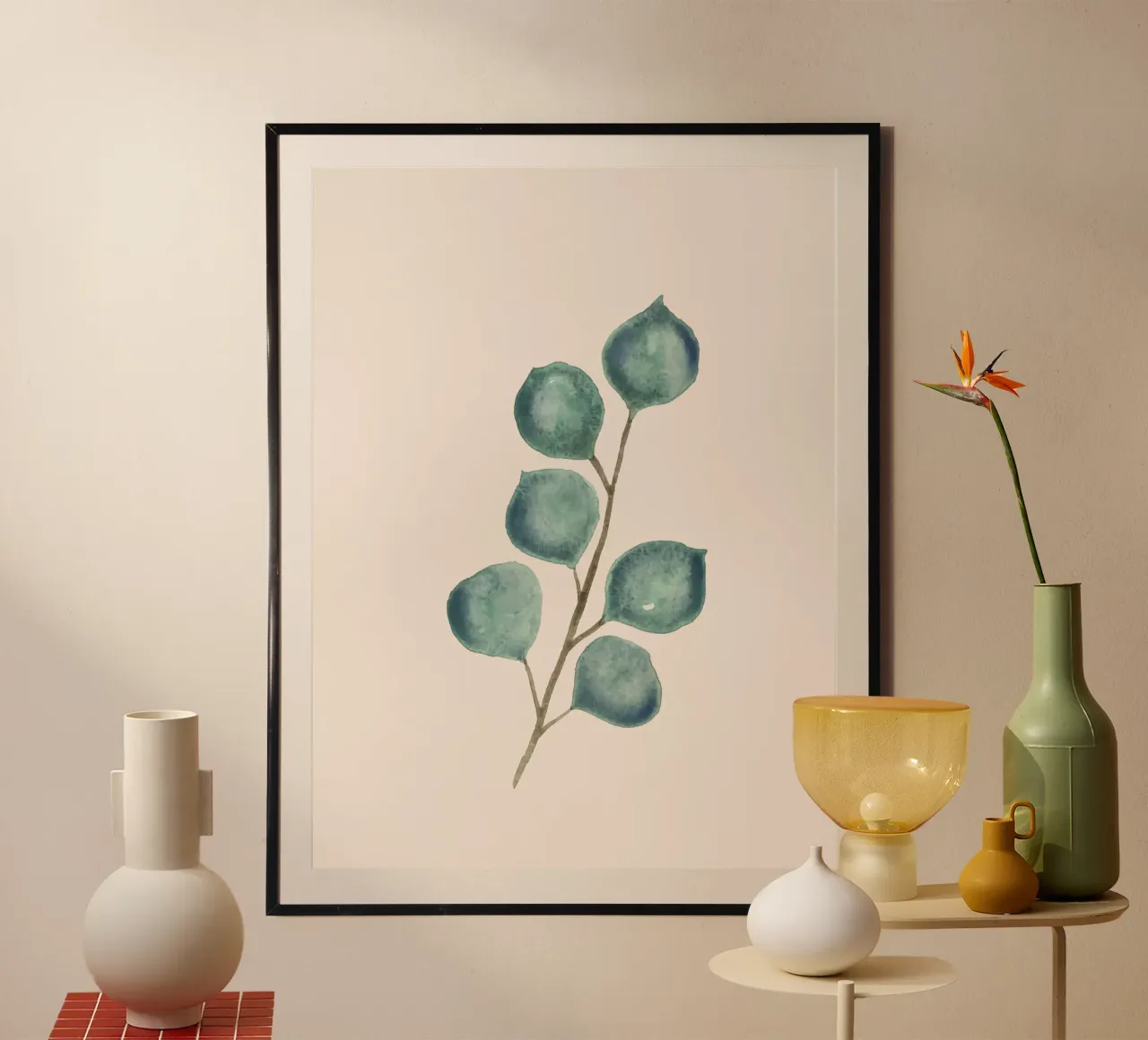 Handgemalter Eukaplytus-Zweig in Aquarelltechnik Hahnemühle von Bloomery Decor